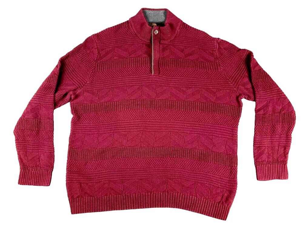 Tasso Elba Sweater Men's XXL Red Long Sleeve 1/4 Zip Button Stitch Knit Pullover